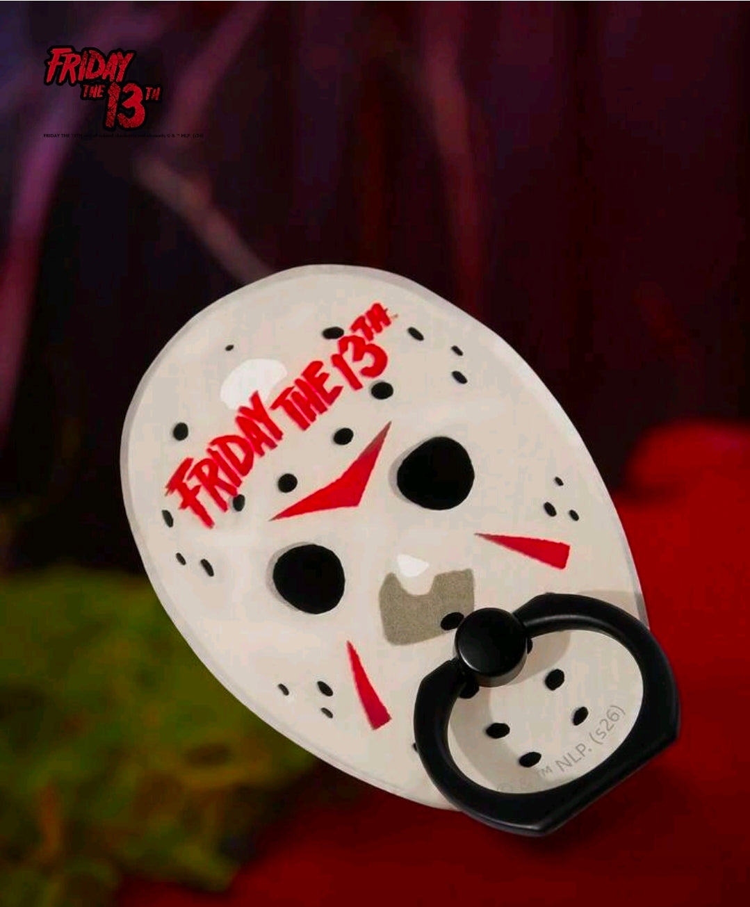 Close-up acrylic Jason mask phone ring grip stand with black ring holder