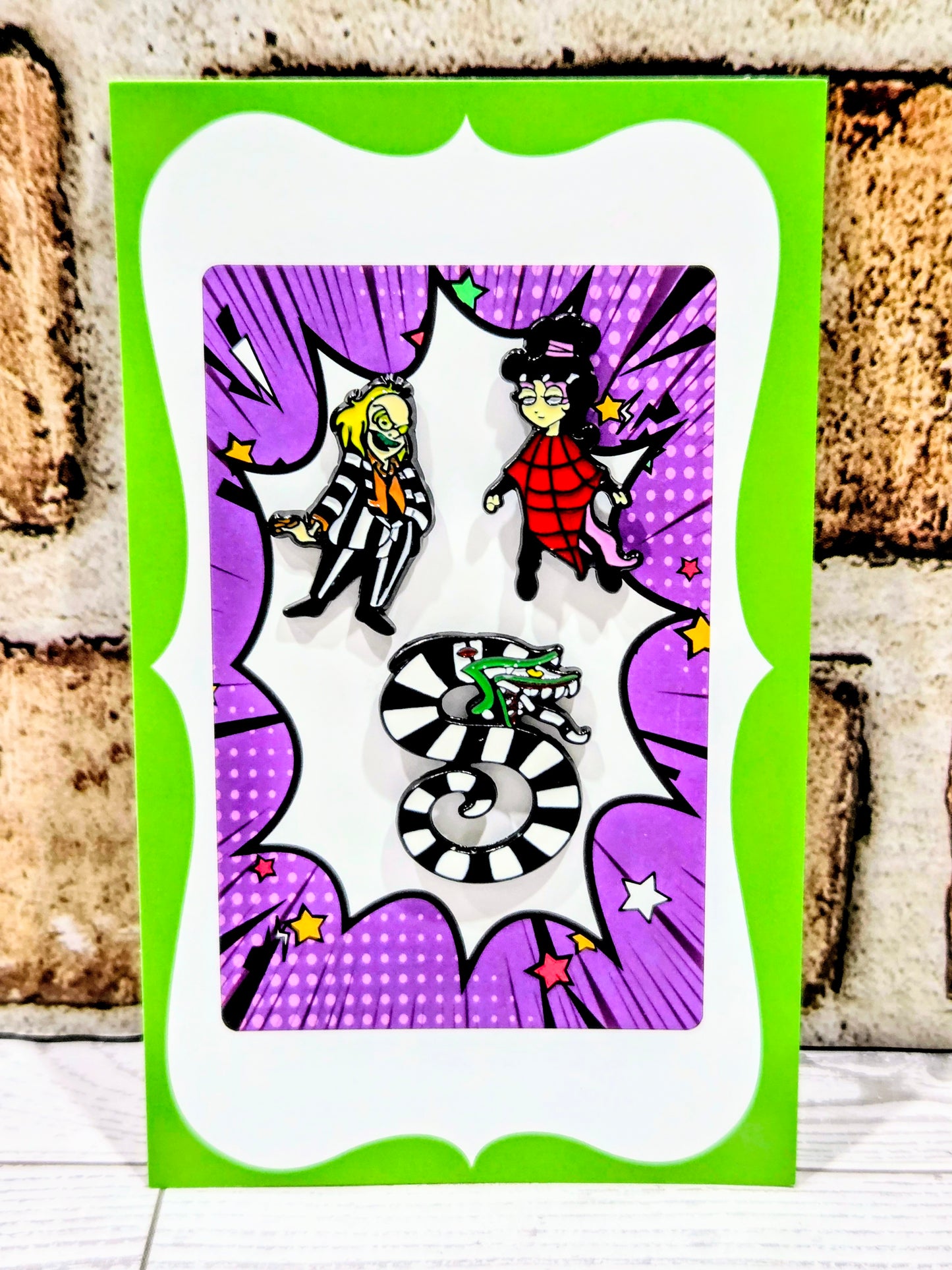 Beetlejuice Enamel Pins 3pc Set Lydia Beetlejuice Sandworm Licensed