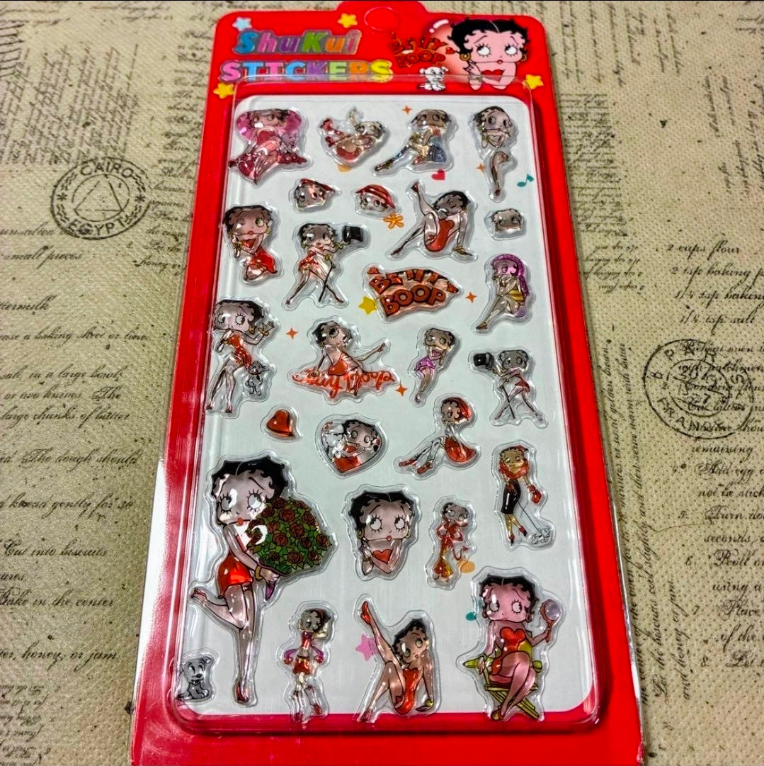 Betty Boop sticker sheet with metallic-look character and accessory stickers
