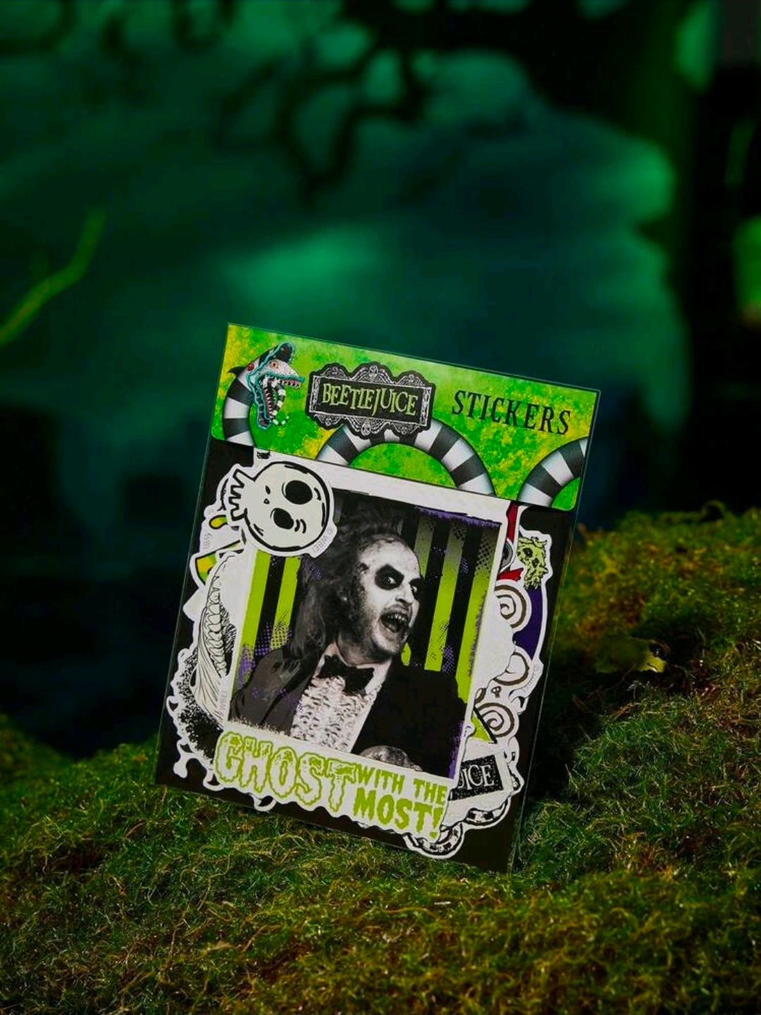 Sealed Beetlejuice glow-in-the-dark sticker pack with 33 pcs and character decal art