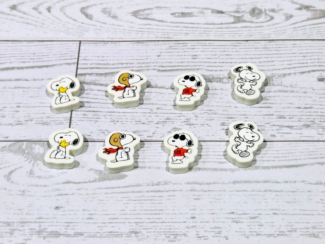 Snoopy Mini Glass Candy Jar 8 Mini Erasers Peanuts Collectible Storage