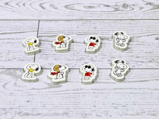 Set of 8 Snoopy mini erasers in white character shapes for collectible storage