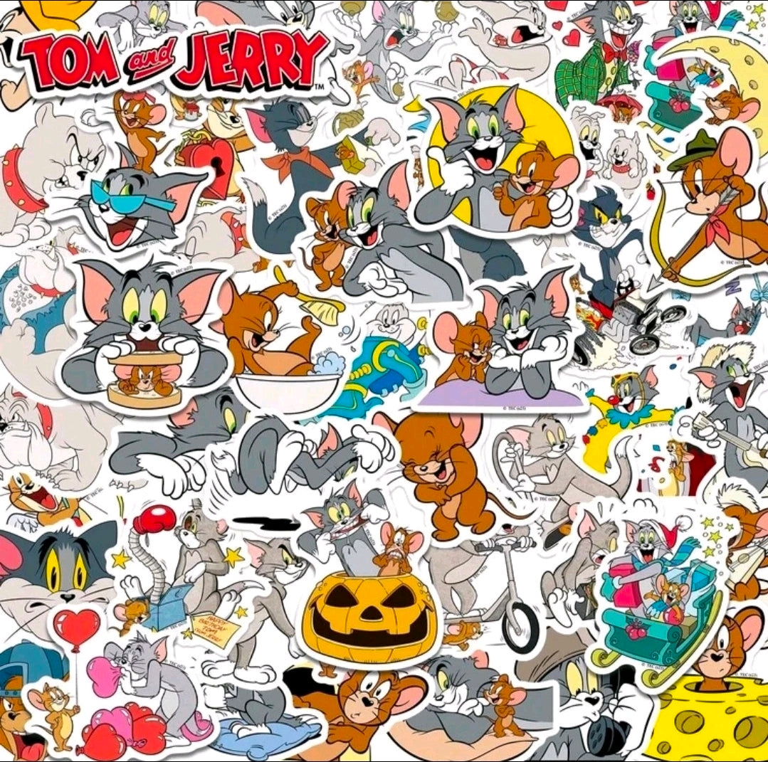 Tom and Jerry waterproof vinyl sticker sheet, mixed cartoon characters and themed icons