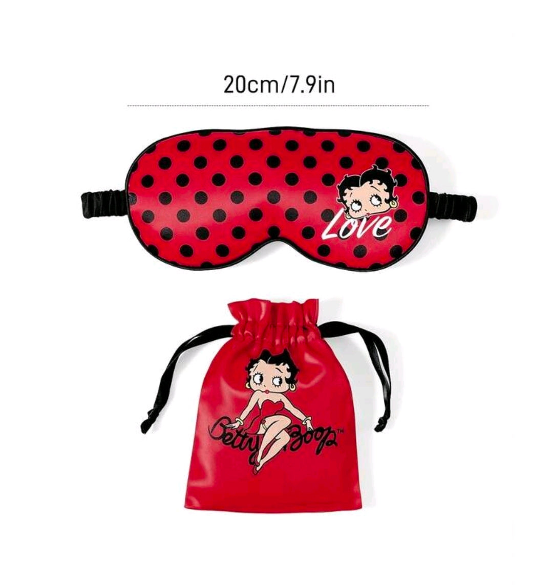Red polka dot eye mask (20cm/7.9in) with red Betty Boop drawstring pouch