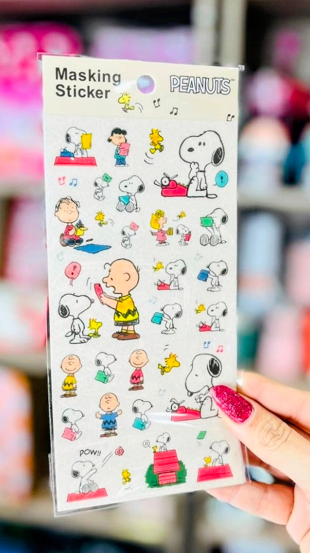 Peanuts Snoopy masking sticker sheet with Peanuts characters in pastel colors