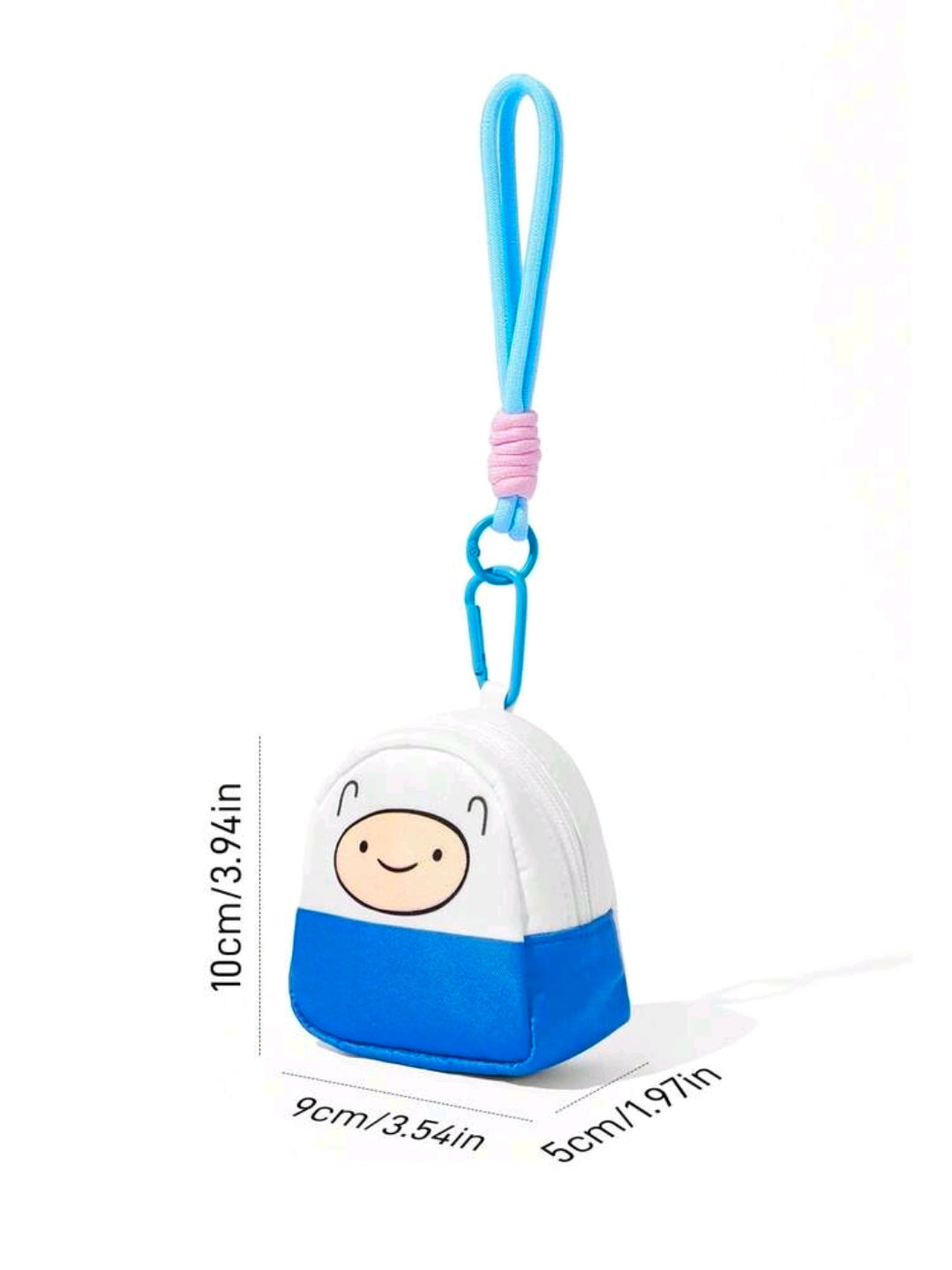 Mini zip coin purse with lanyard, white-and-blue character face pouch