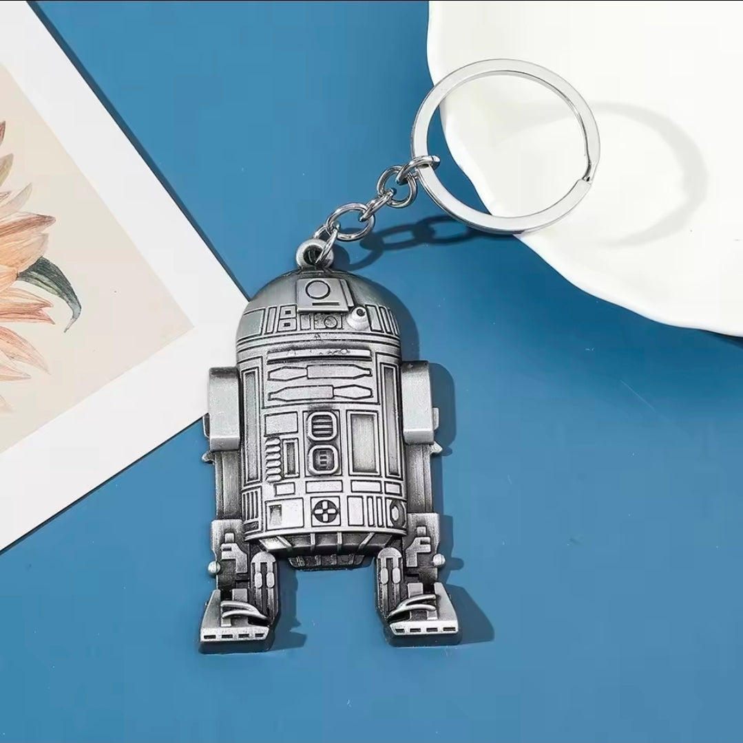 R2-D2 antique silver 3D metal keychain droid figure with keyring and chain