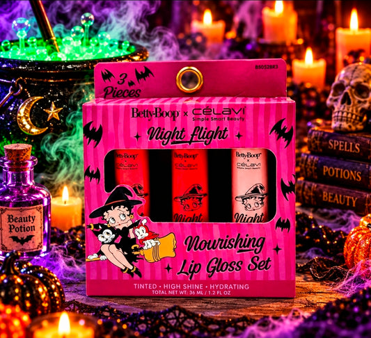 Betty Boop x Celavi Night Flight 3pc Nourishing Lip Gloss Tinted High Shine