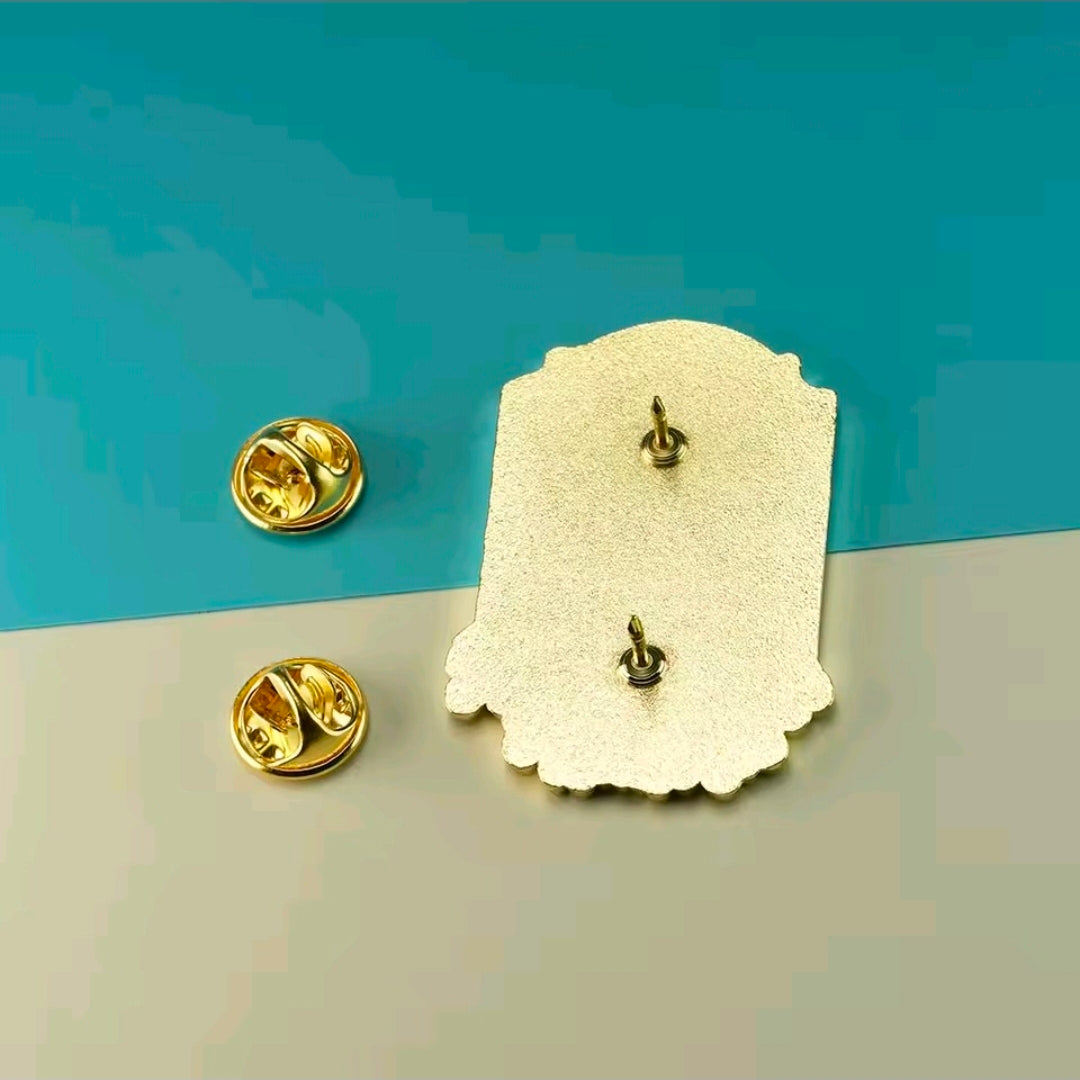 Enamel pin backs with two gold posts and pin hardware