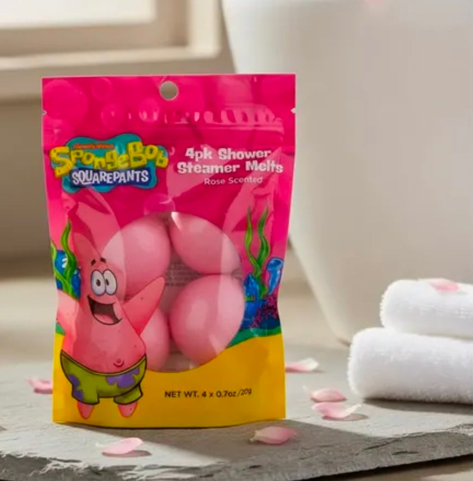 4-pack shower steamer melts bag with SpongeBob SquarePants, rose scented