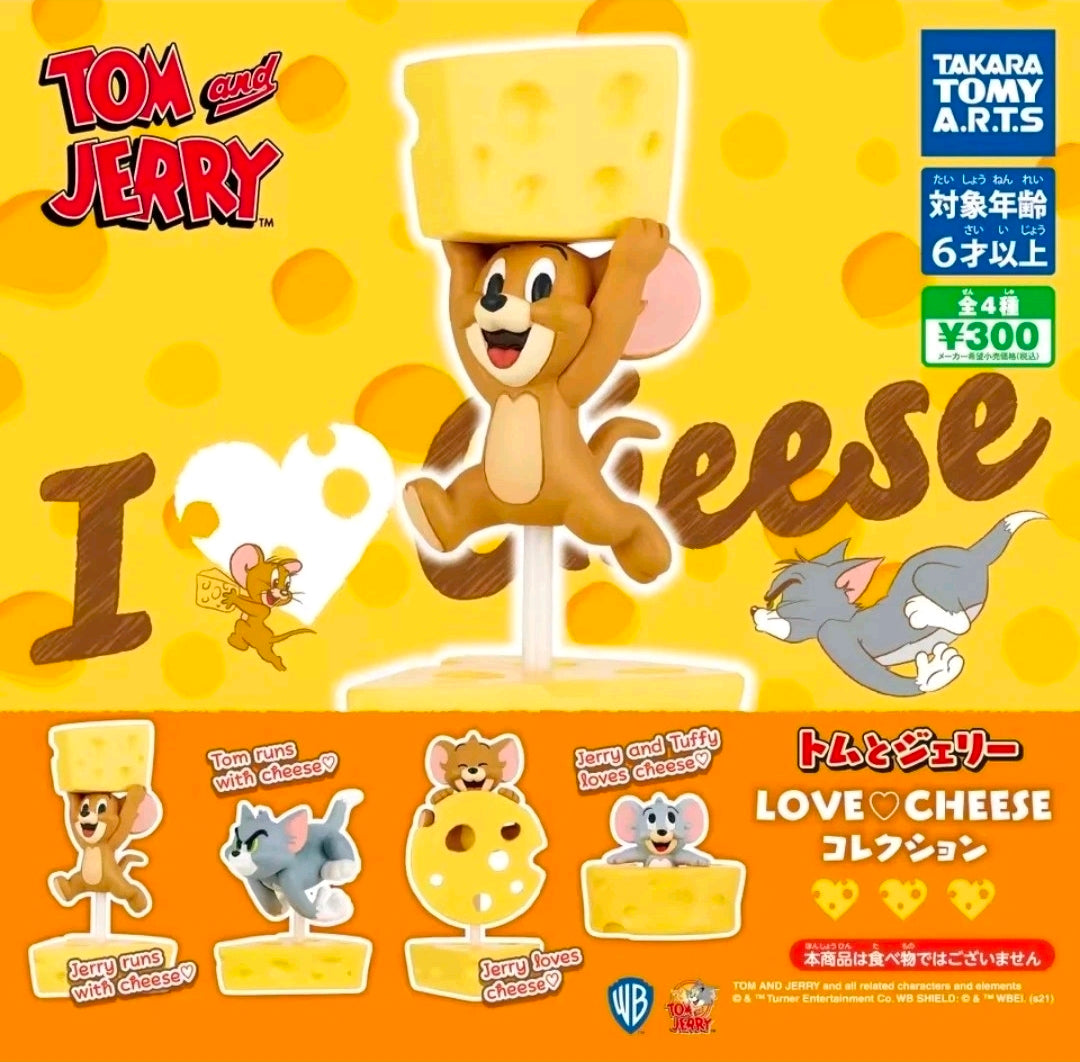 Tom and Jerry love cheese gashapon figure display card with character and cheese block