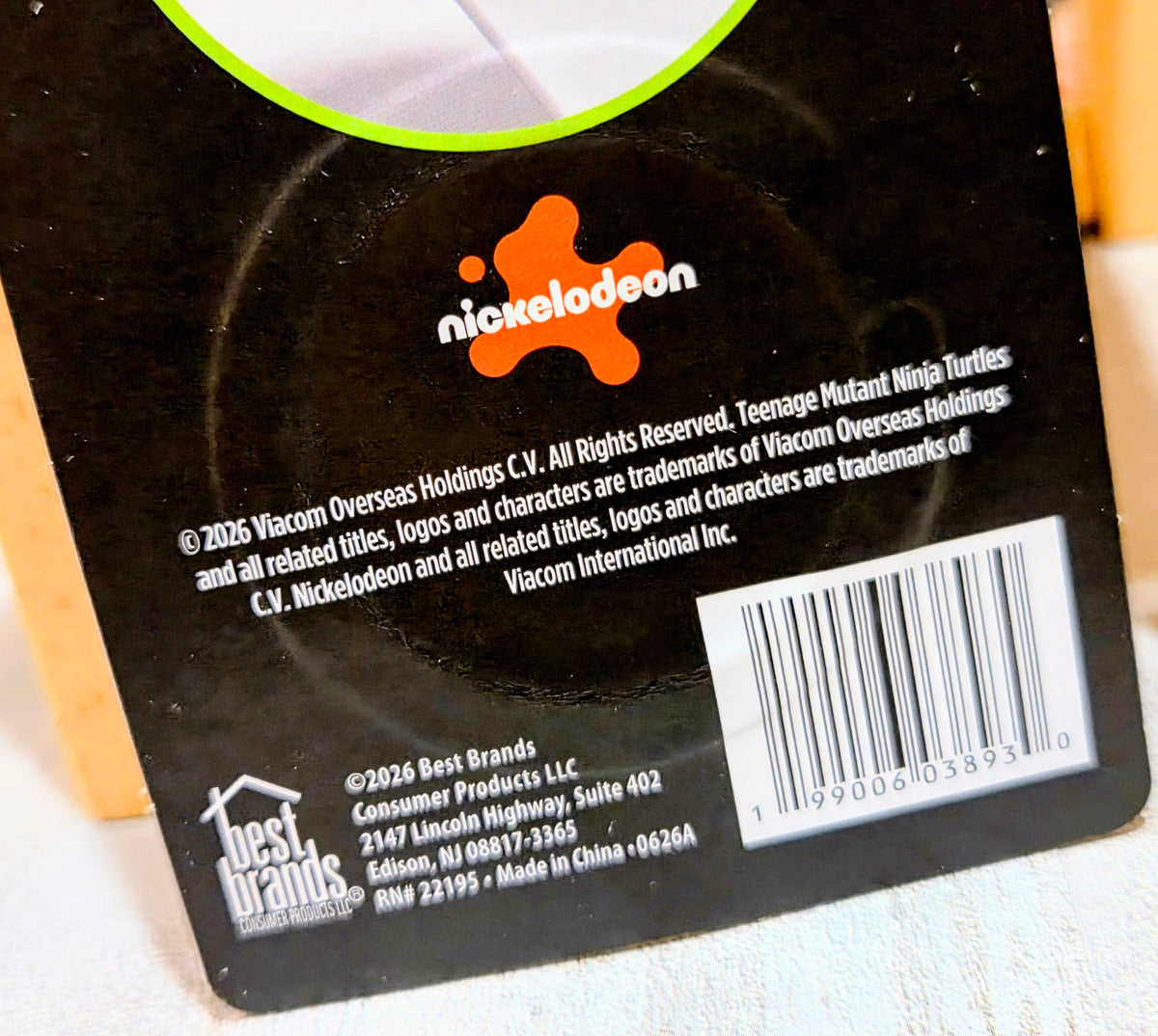 TMNT lip balm package back with barcode sticker and brand information