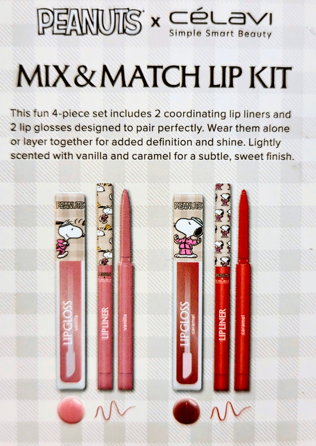 Peanuts x Célavi Snoopy 4-piece lip kit with two glosses and two lip liners
