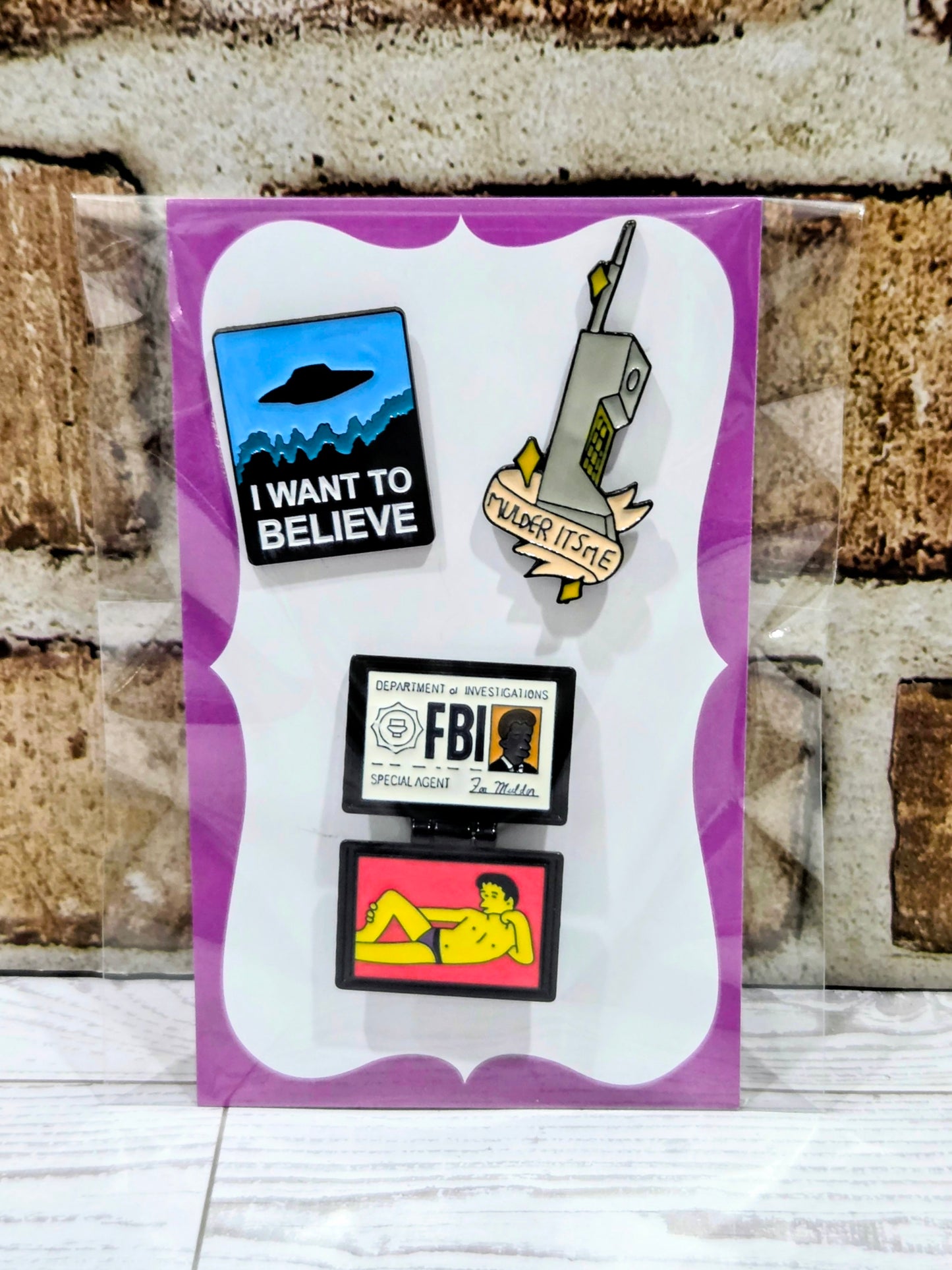 X-Files Enamel Pin Set 3pc Mulder FBI Badge I Want To Believe Phone