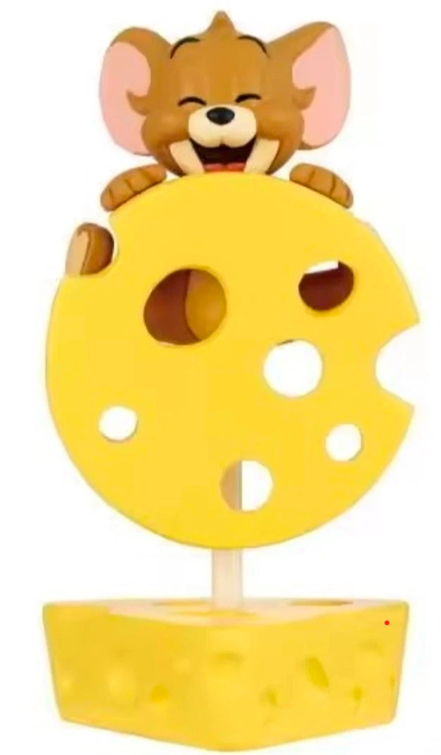 Tuffy character gashapon figure holding a yellow cheese block on a white stand