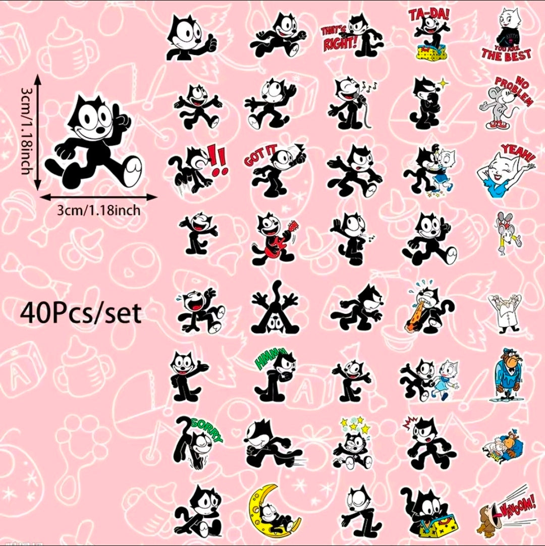 Felix the Cat 40pc Mini Vinyl Decal Sticker Pack Classic Retro