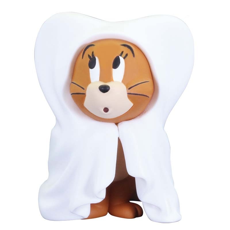 Ghost-sheet cat figure with orange face, black nose, and large eyes