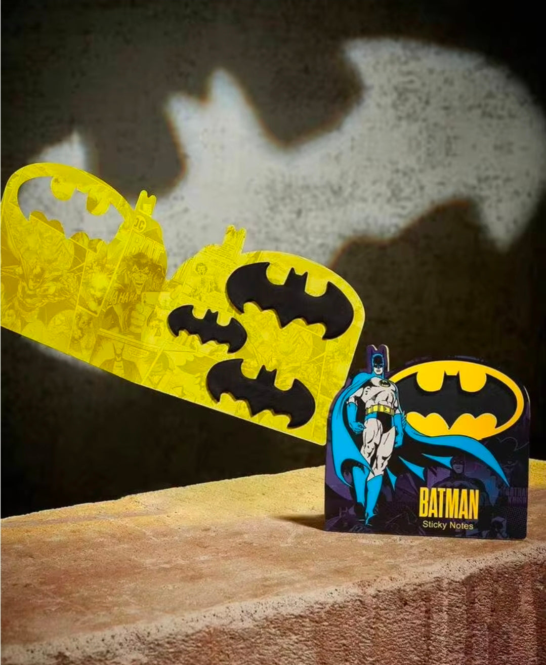 Batman sticky notes tab set with large bat emblem and character artwork