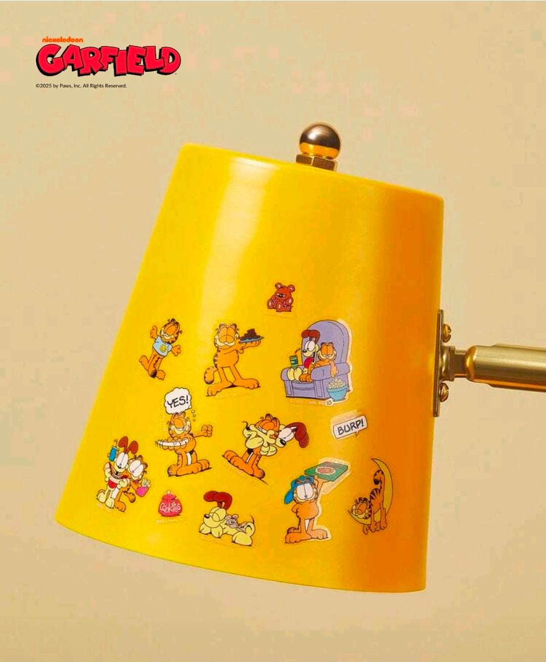 Yellow-backed view of Garfield clear sticker sheet with character and speech bubble stickers
