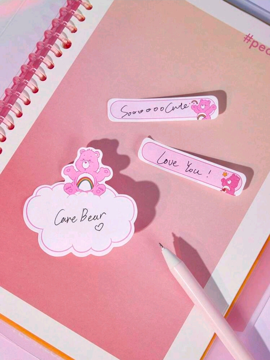 Care Bears sticky notes: cloud-shaped note and small decorated label tabs