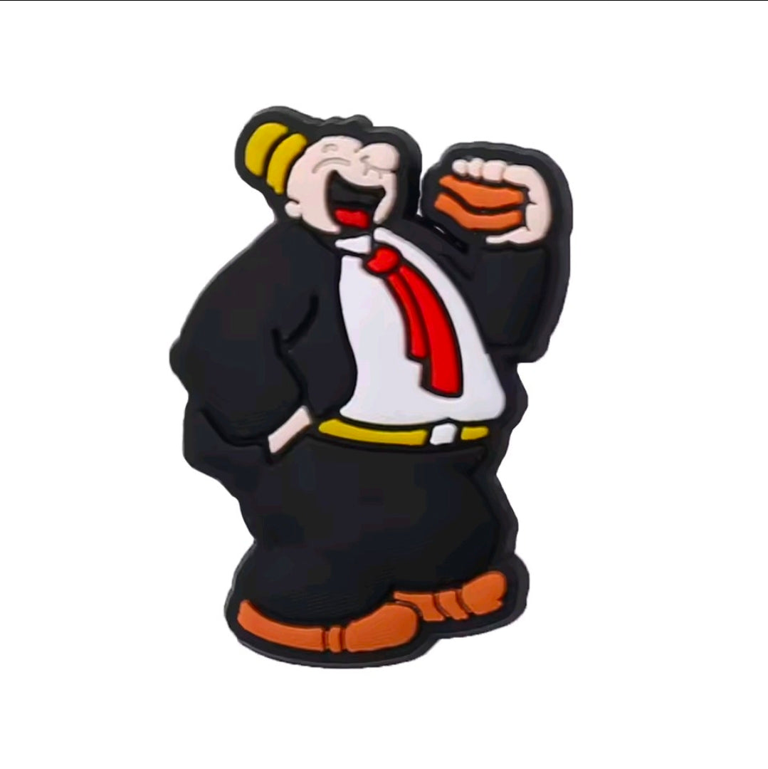 Popeye PVC shoe charm showing Popeye in dark outfit with red tie and raised fist