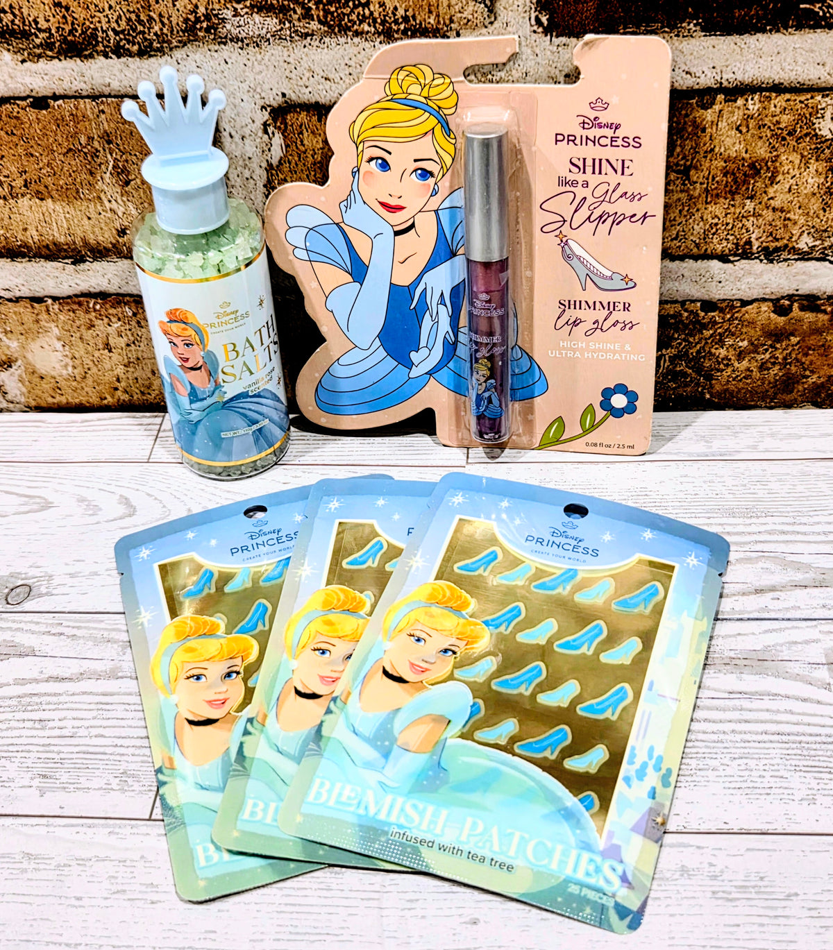 "Glass Slipper Glow" Cinderella Bath Salts, Lip Gloss & Blemish Patches Set