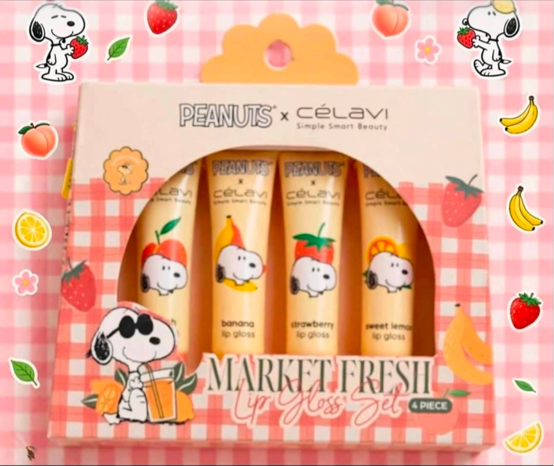 Peanuts Snoopy market fresh 4-piece fruit lip gloss set in box with charm