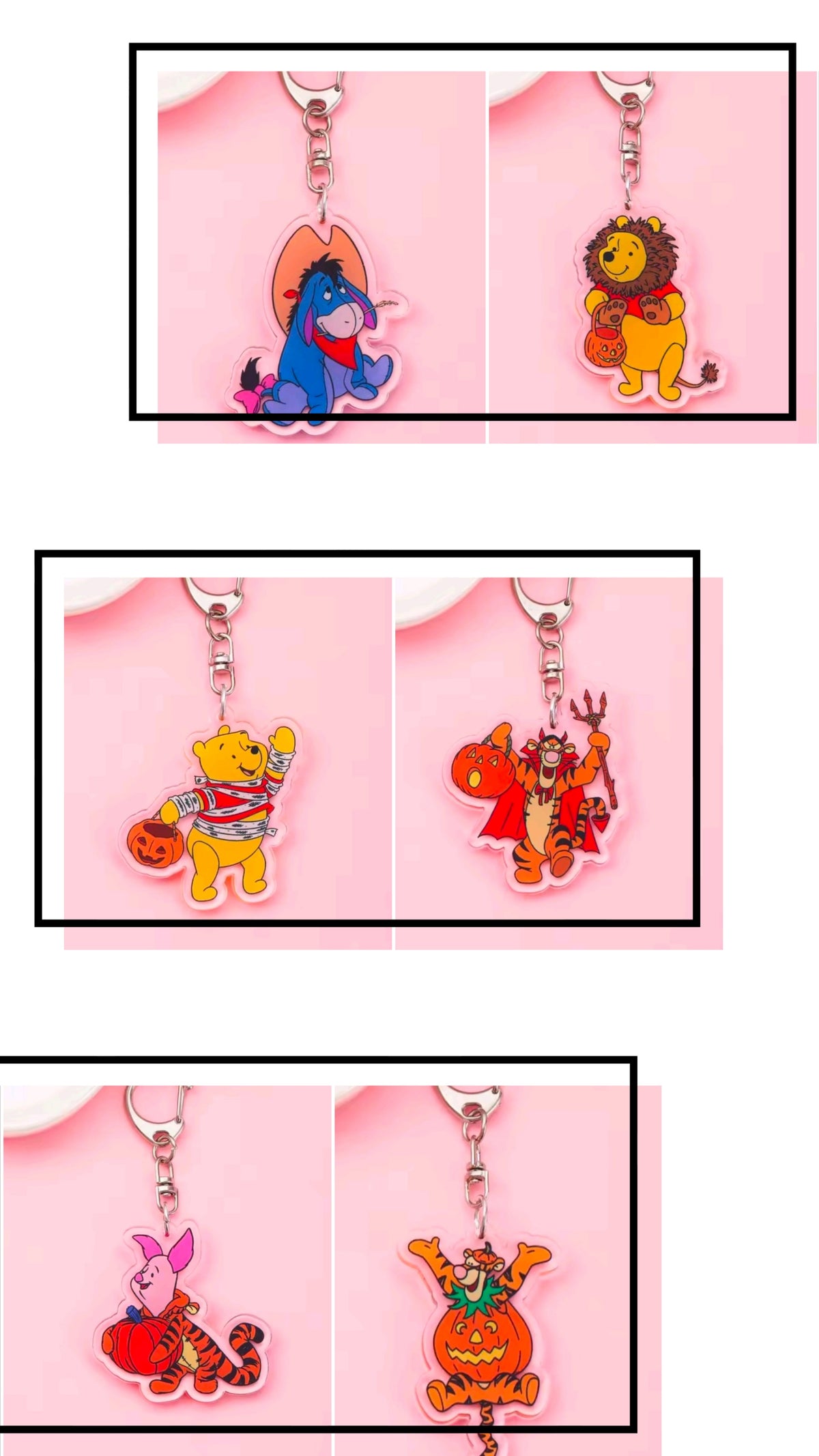 Halloween character acrylic keychain set, two dangling charms with lobster clasps
