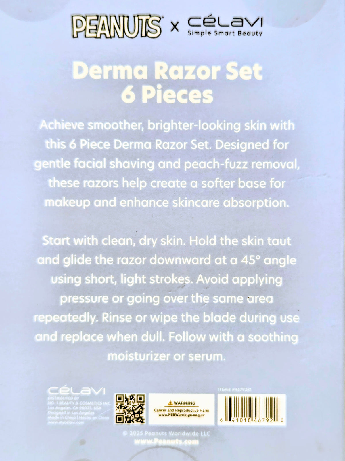 Derma razor set 6-piece with Snoopy beach day theme, blue and yellow razors in box