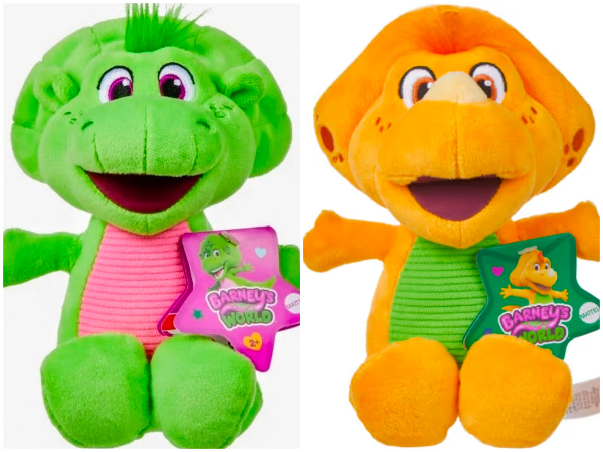 Plush baby bop and billy set: green and orange character dolls with tags
