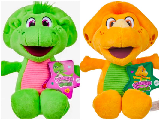 Plush baby bop and billy set: green and orange character dolls with tags