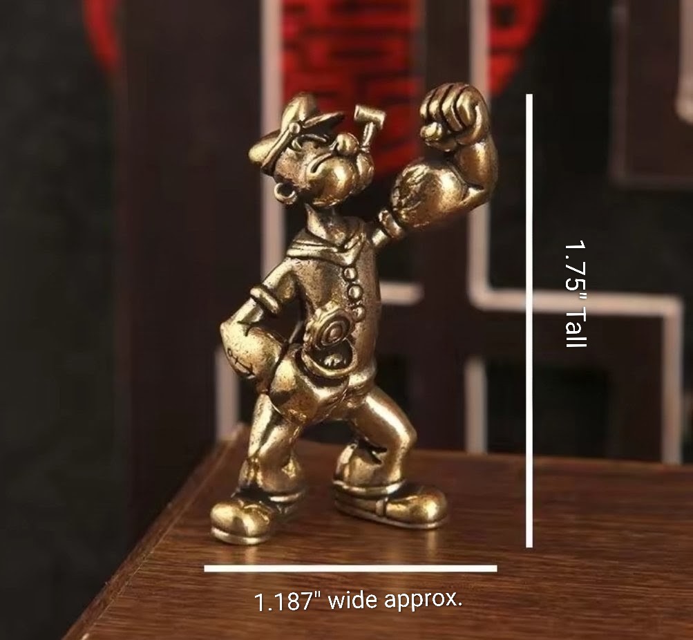 Brass sailor mini statue figure in boxing stance, holding a wrench and raised fist