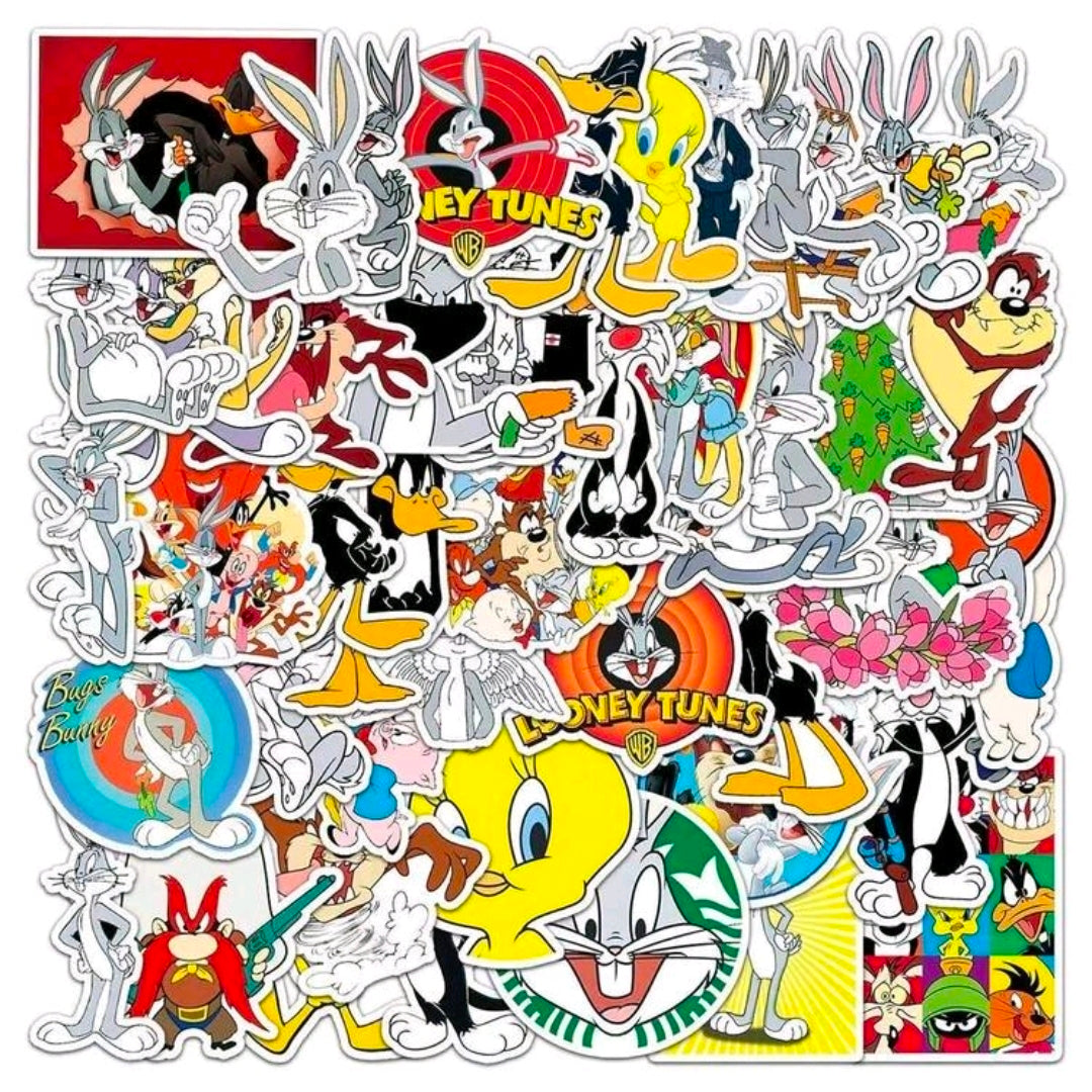 Looney Tunes vinyl decal sticker pack with 50 colorful cartoon characters, assorted designs