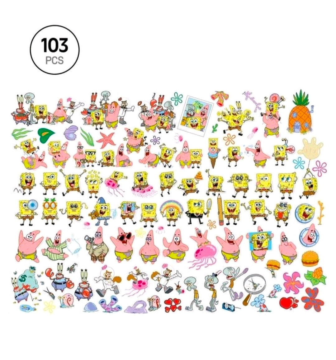 103-piece chibi character sticker set with assorted cartoon faces and scenes