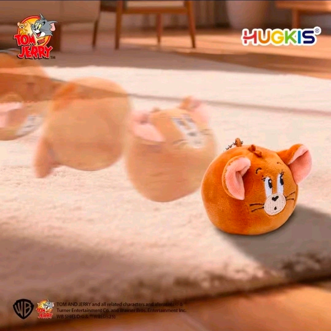 Orange plush character mini keychain on chain, with soft ear detail and face embroidery