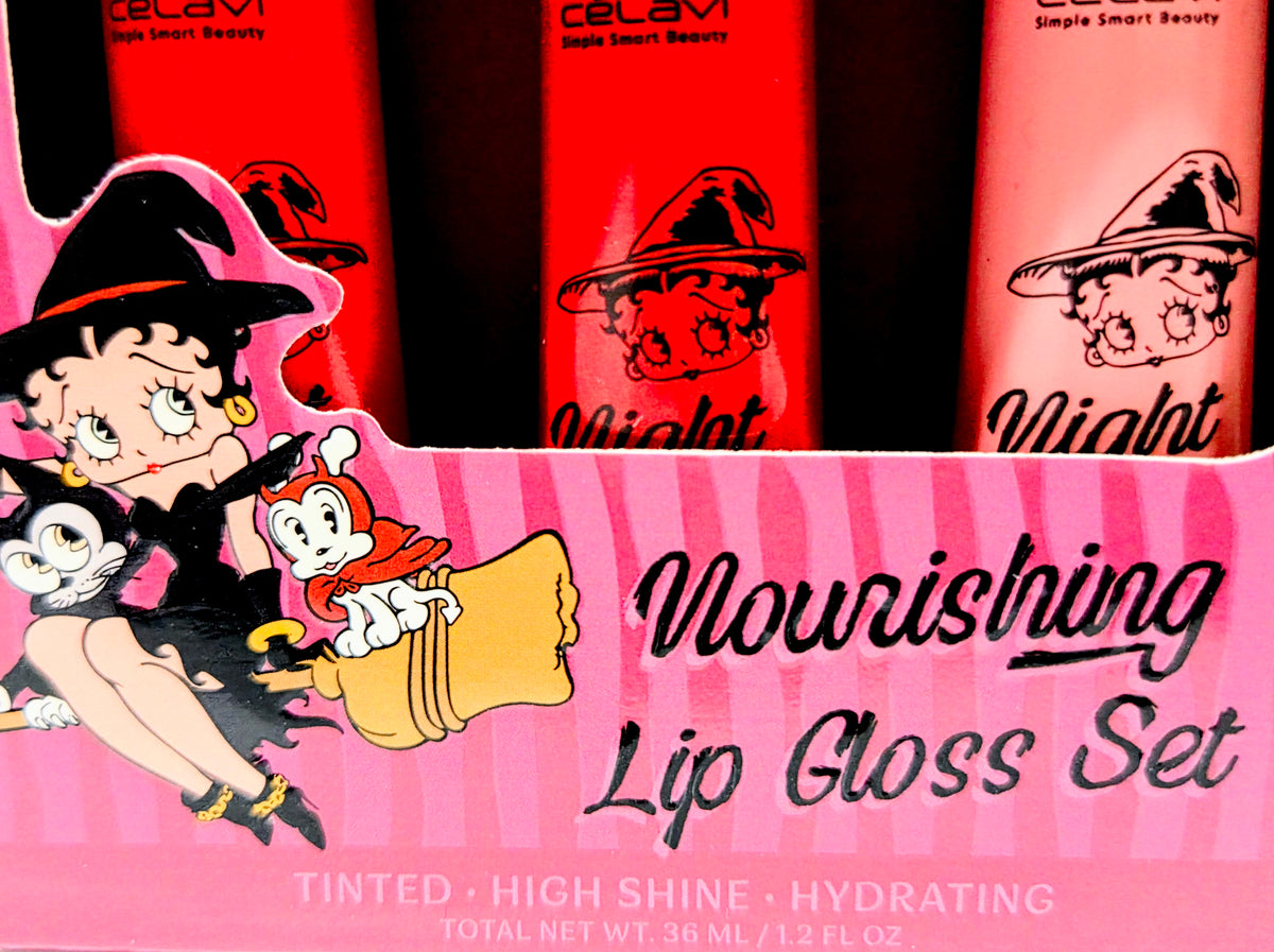 Betty Boop x Celavi Night Flight 3pc Nourishing Lip Gloss Tinted High Shine
