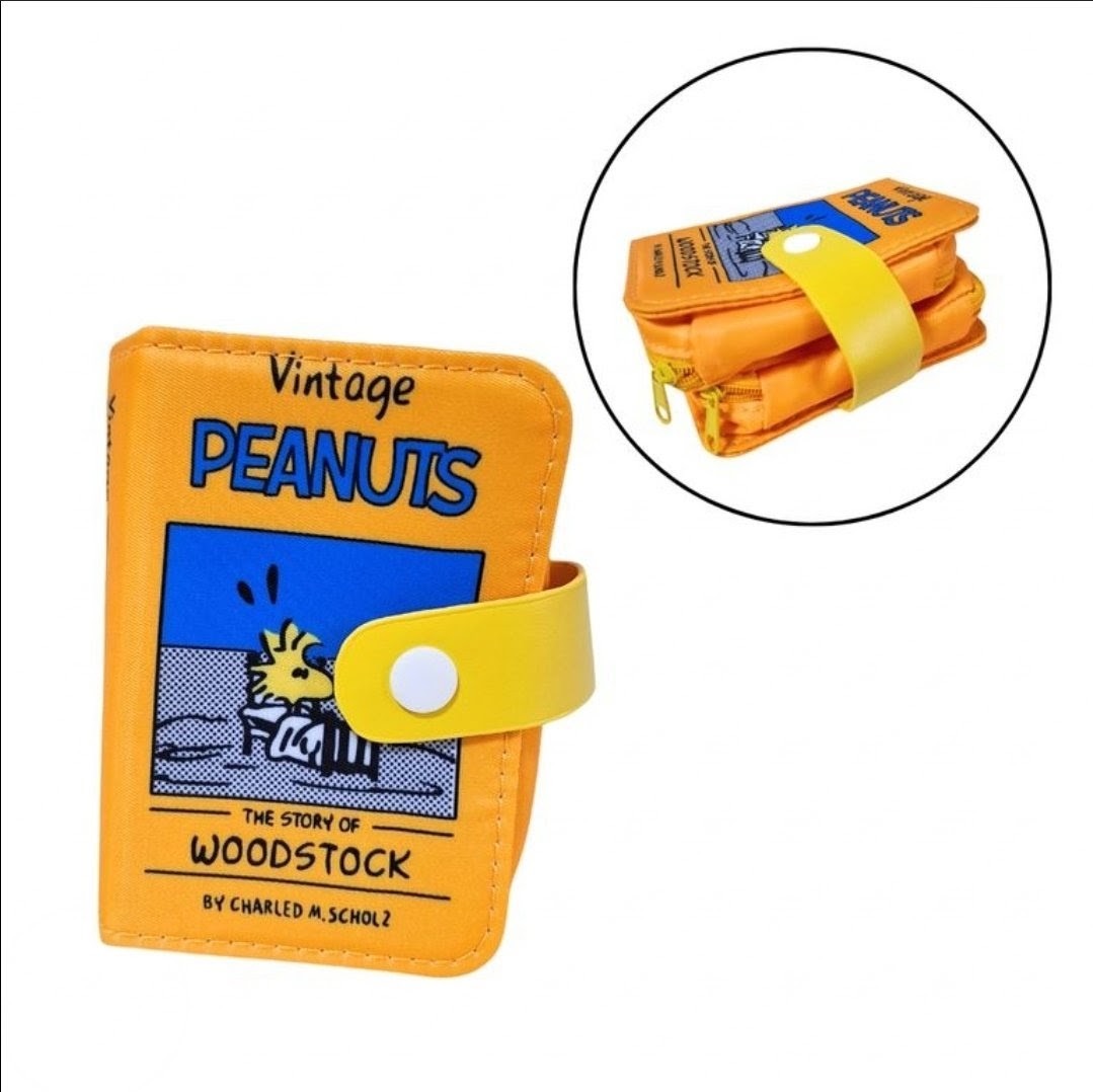 Peanuts Snoopy Woodstock vintage book multi-pouch, orange front panel with snap strap