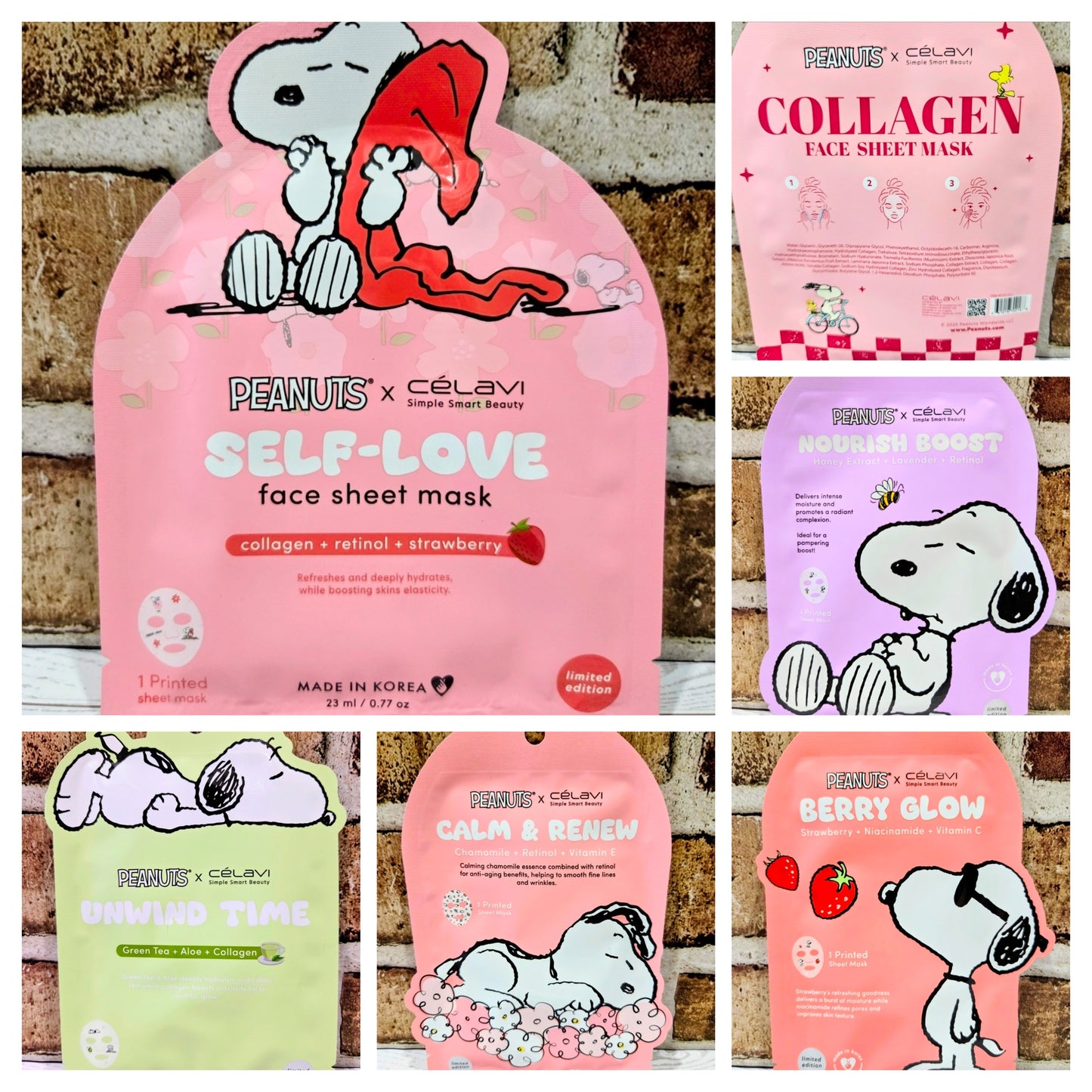 Peanuts x Célavi Snoopy Face Sheet Mask Choose Variant Self Love Collagen Berry Glow
