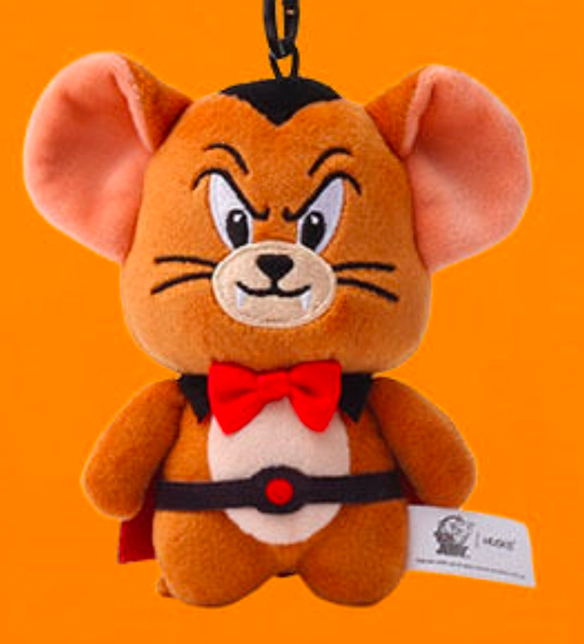 Jerry vampire plush keychain with red bow tie and black belt detail