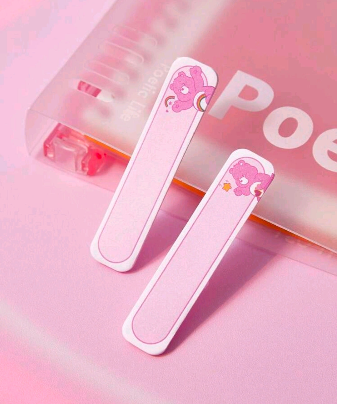 Pink Care Bears page tabs set with bear and cloud designs