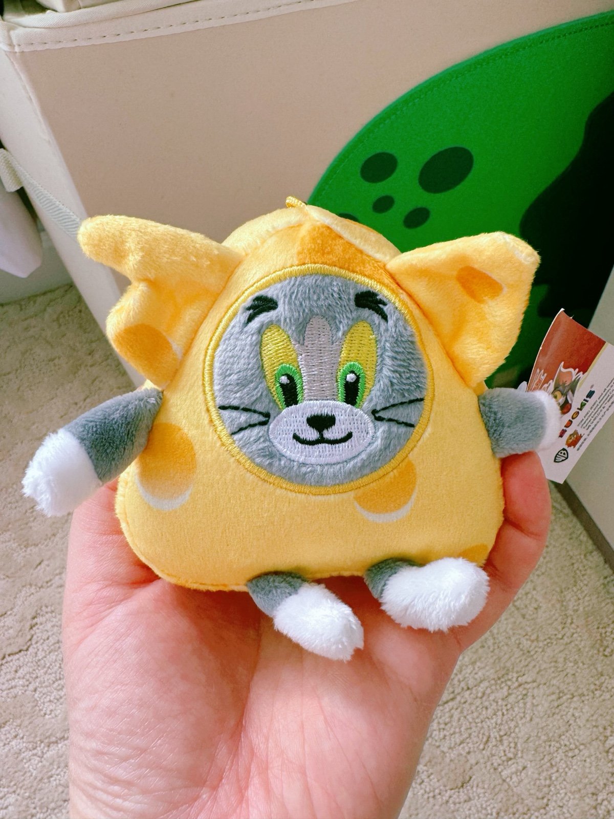 Cheese costume Tom cat plush keychain, yellow-orange with round embroidered face and ears