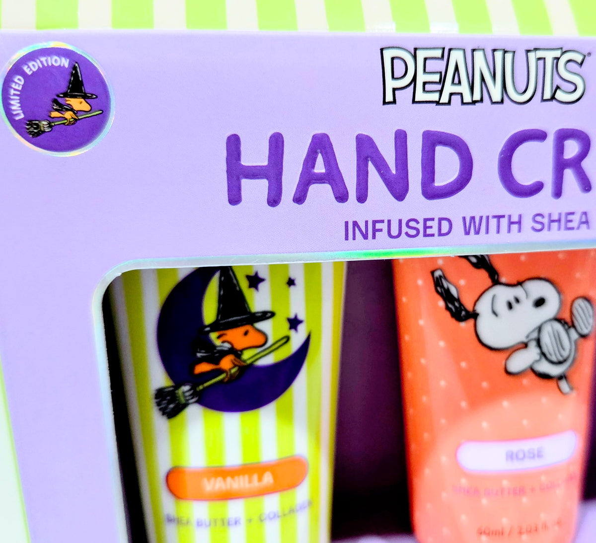Halloween hand cream tubes set with Vanilla and Rose tubes and witch Snoopy art