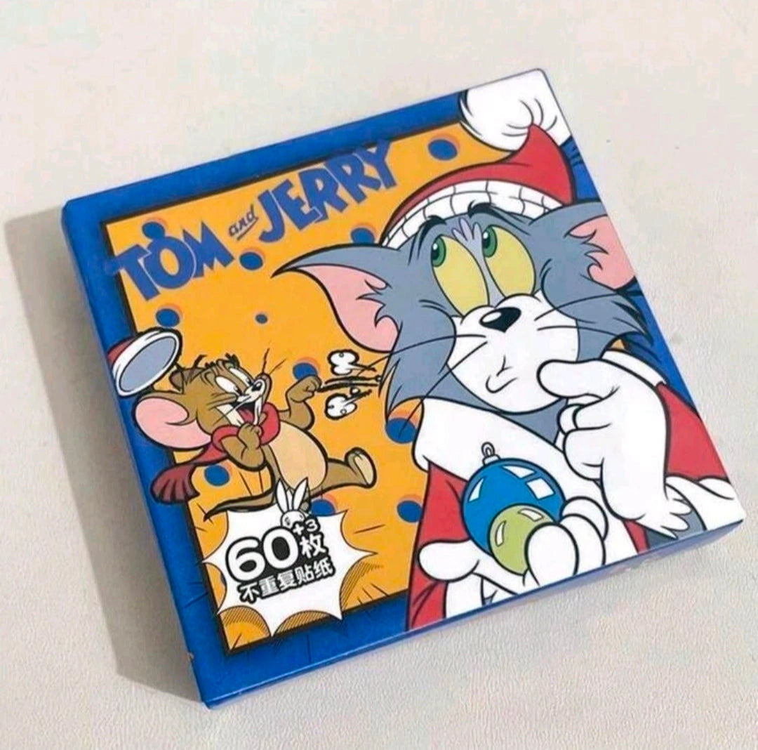 Tom and Jerry sticker pack box with blue border, cartoon characters, sealed