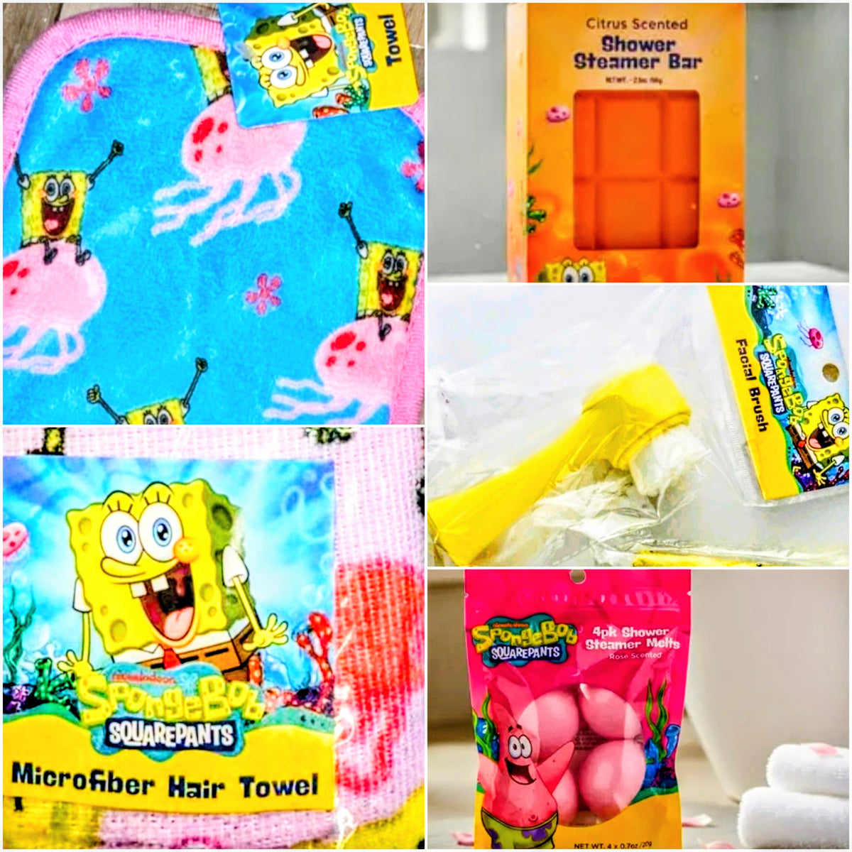 SpongeBob SquarePants microfiber hair towel with shower steamer bar and melts