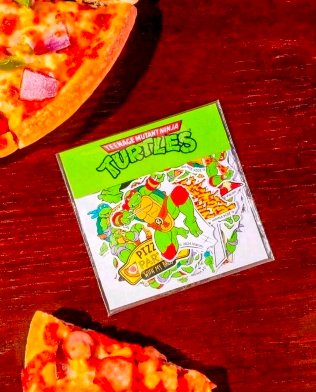 TMNT sticker sheet with green turtles and pizza party decal designs