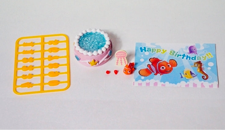 Birthday ocean cake mini figure accessories: cake, topper, and candle parts