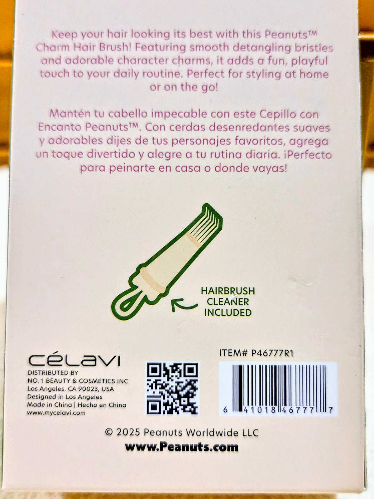 Hairbrush cleaner paddle brush in retail box, with included hairbrush icon