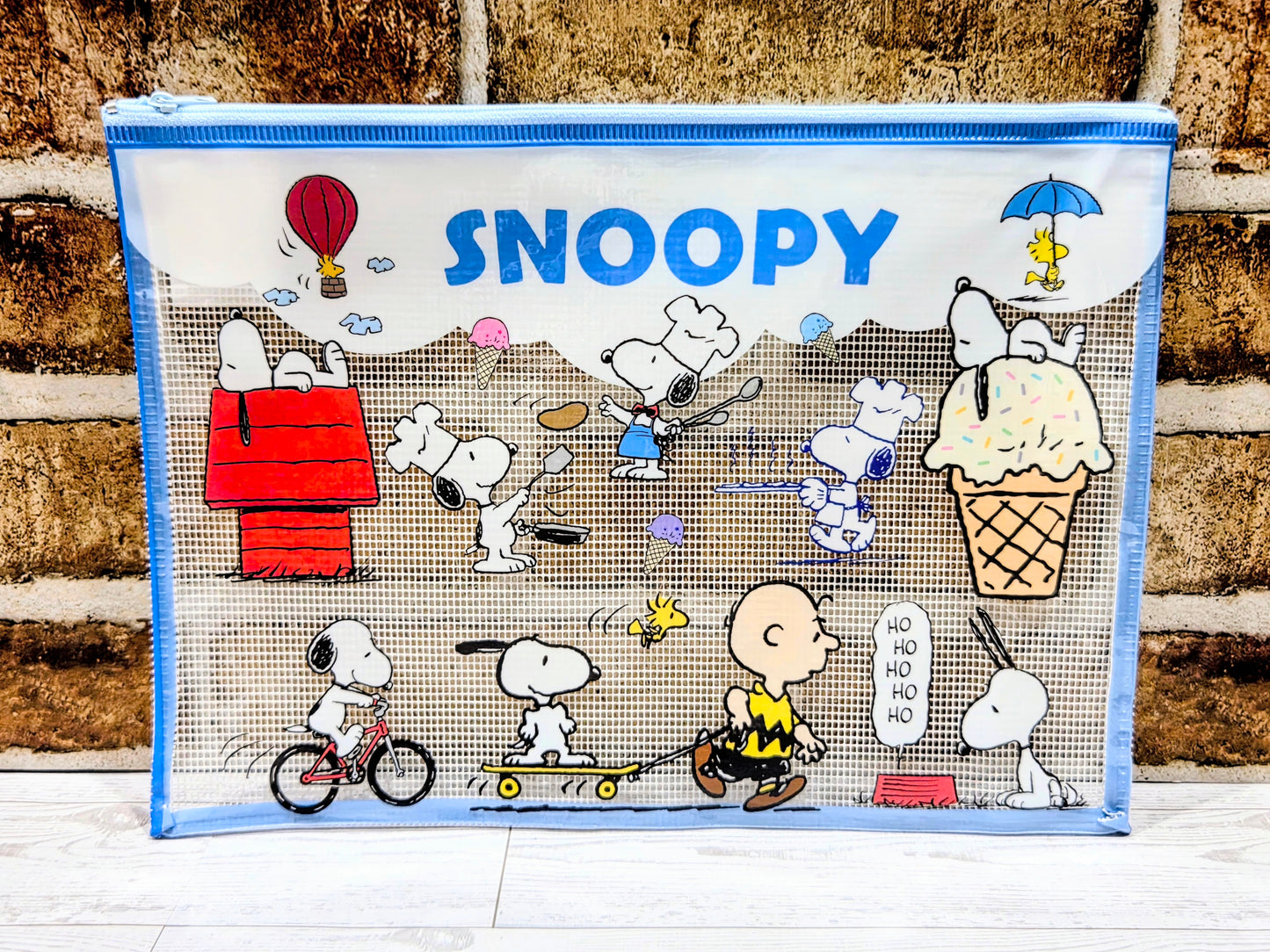 Snoopy Peanuts A4 Mesh Zip Pouch Pencil Case Clear Kawaii Stationery Bag Charlie Brown Woodstock