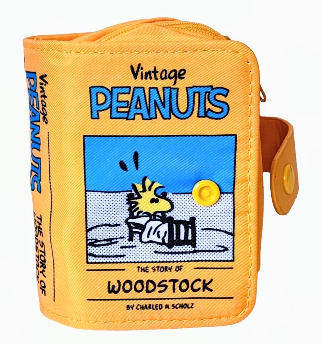 Peanuts Snoopy Woodstock vintage book multi-pouch, orange zippered wallet with Woodstock graphic