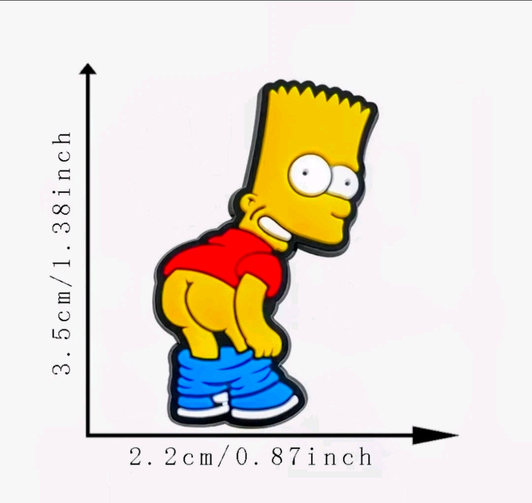 Simpsons shoe bag charm pin of Bart Simpson, with size measurements